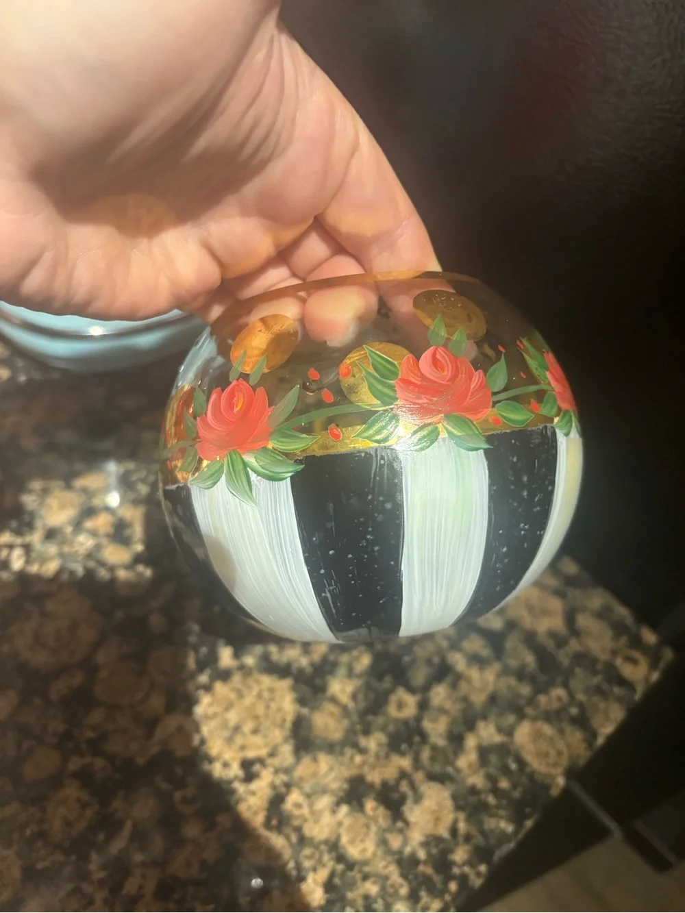 Mackenzie Childs Heirloom Rose Bowl Vase Votive Holder Hand Painted-Retired Rare